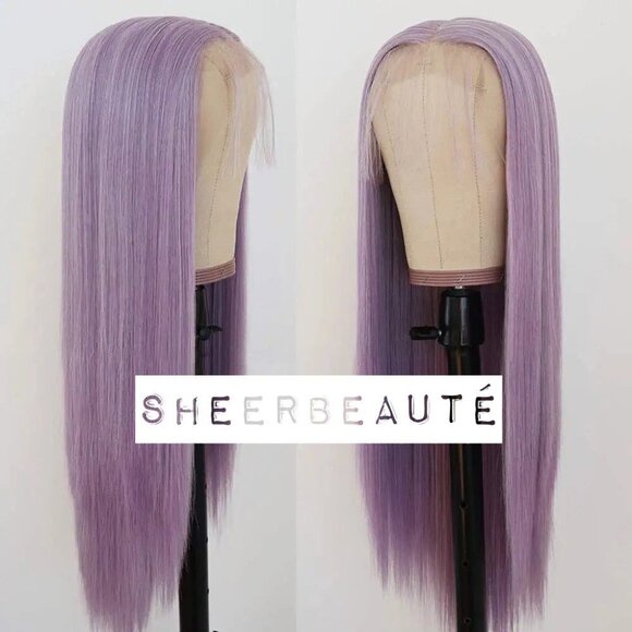 Purple Long Straight Middle Part Wig - Picture 2 of 5